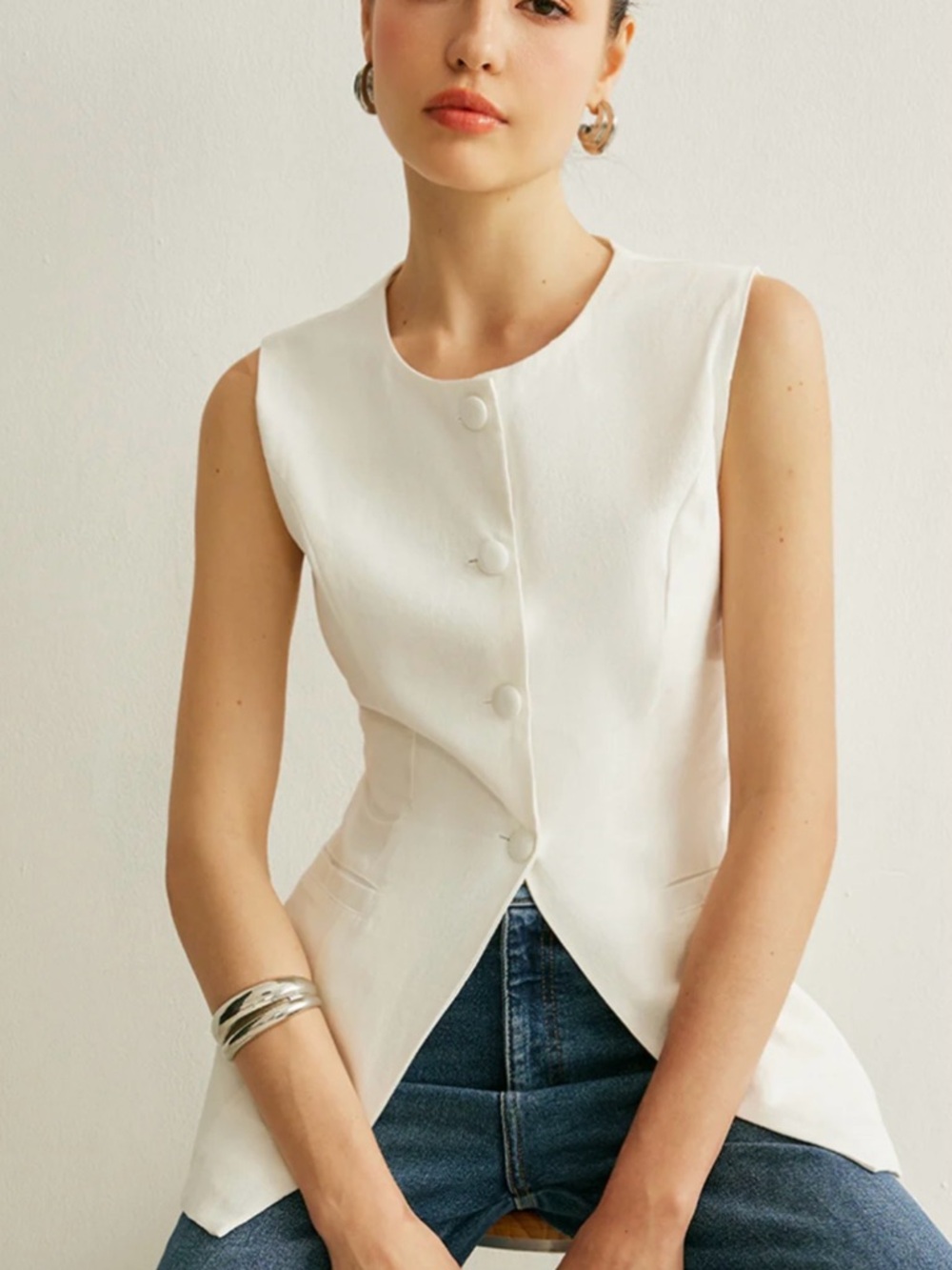 NWT Commense White Sleeveless Tailored Blazer Vest
